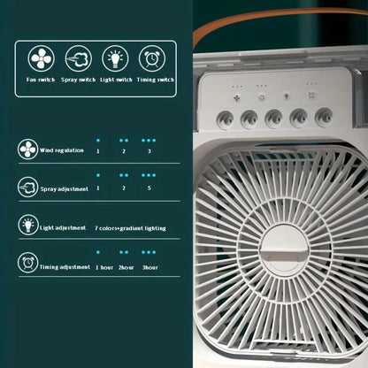 Ventilador enfriador y humidificador 3 en 1 para escritorio con luz LED