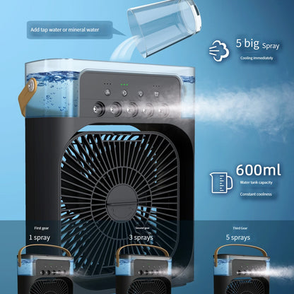 Ventilador enfriador y humidificador 3 en 1 para escritorio con luz LED